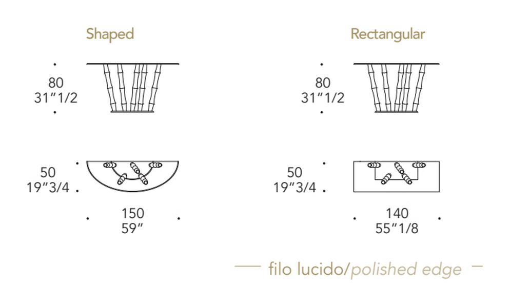 Bamboo Console by Reflex, size drawing
