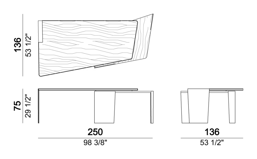 Wall Street Desk by Arketipo, size drawing: Executive desk