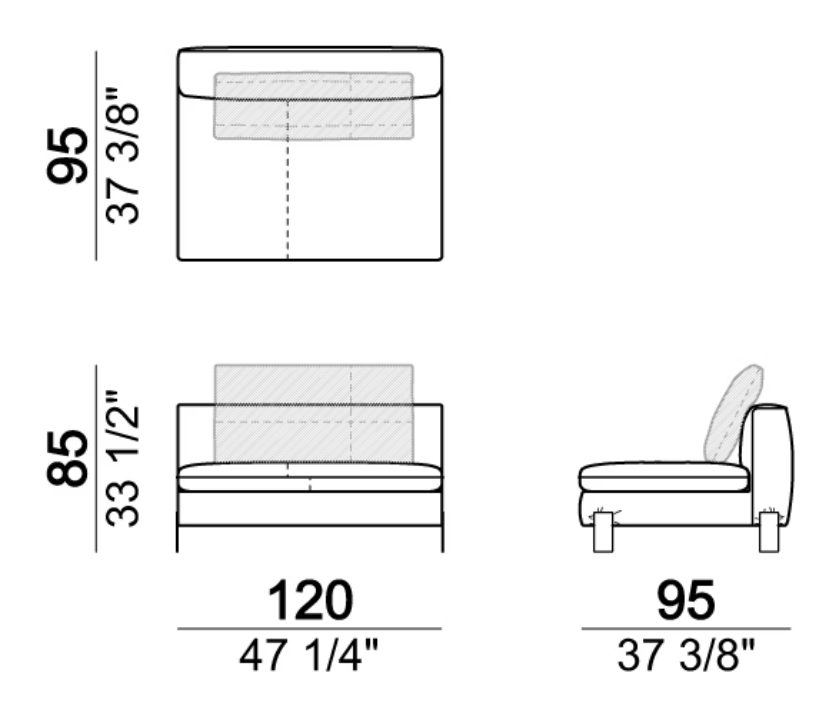Brown Sugar Sofa by Arketipo, size drawing: Central unit