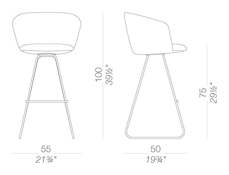 Glove S473 Stool by LaPalma, size drawing