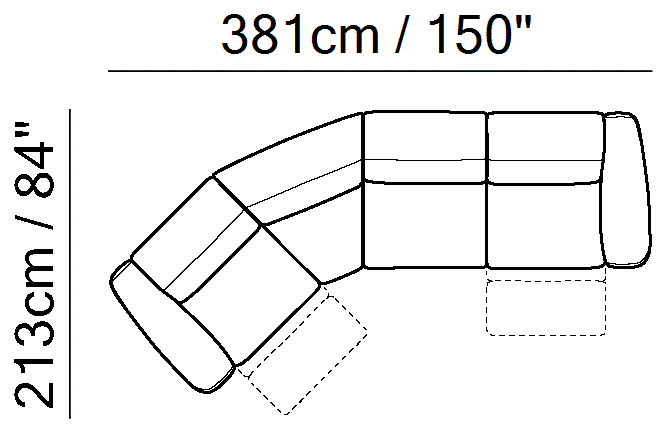 Faraone Sectional by Natuzzi Italia: Modular sofa with adjustable headrests, outline drawing with sizes