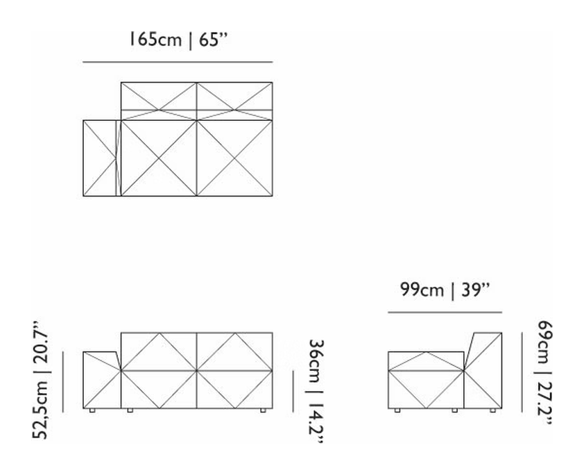 BFF Sofa by Moooi, size drawing: Double Element DE04