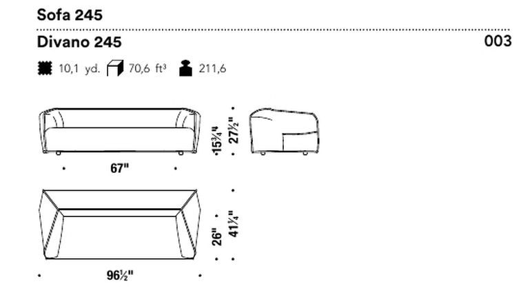 M.a.S.S.a.S. Sofa by Moroso, size drawing: Sofa 245