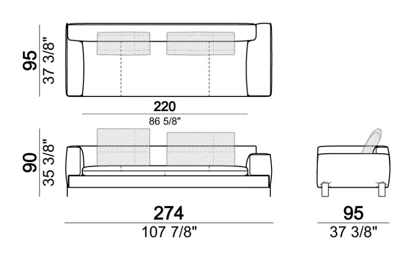 Brown Sugar Sofa by Arketipo, size drawing: Sofa / corner sofa