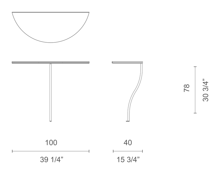 One Legged Table by Cappellini, size drawing