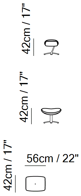 Re-Vive Club Recliner by Natuzzi Italia: Re-Vive footrest, outline drawing with sizes
