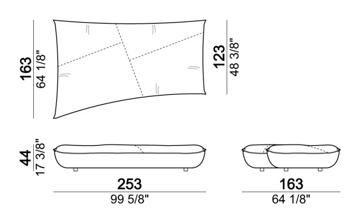 Night Fever Sofa by Arketipo, size drawing: Seat unit B4