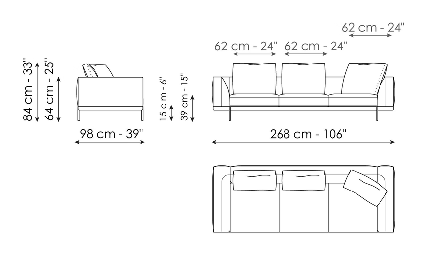 Phil Sofa by Bonaldo, size drawing: Sofa 268
