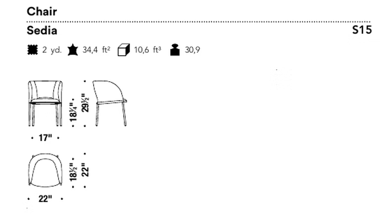 Yumi Chair by Moroso, size drawing: Chair