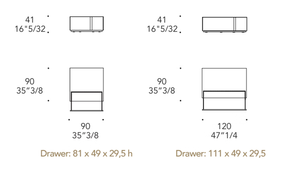 Mondrian 40 Coffee Table by Reflex, size drawing