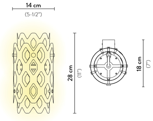 Charlotte Outdoor Wall Lamp by Slamp, size drawing