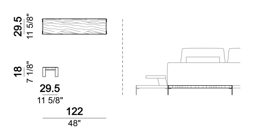 That's Life Coffee Table by Arketipo, size drawing: Back table