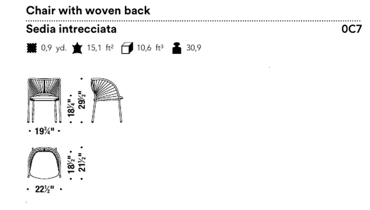 Yumi Chair by Moroso, size drawing: Chair with woven back