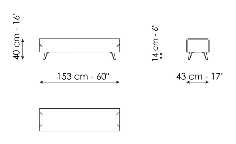 Cuff Bench and Ottoman by Bonaldo, size drawing: Cuff bench
