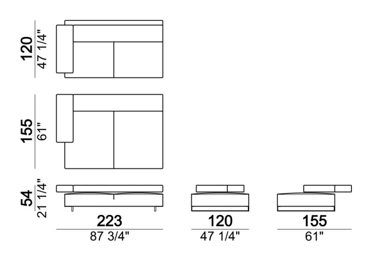 Loft Sofa by Arketipo, size drawing: Left or right unit
