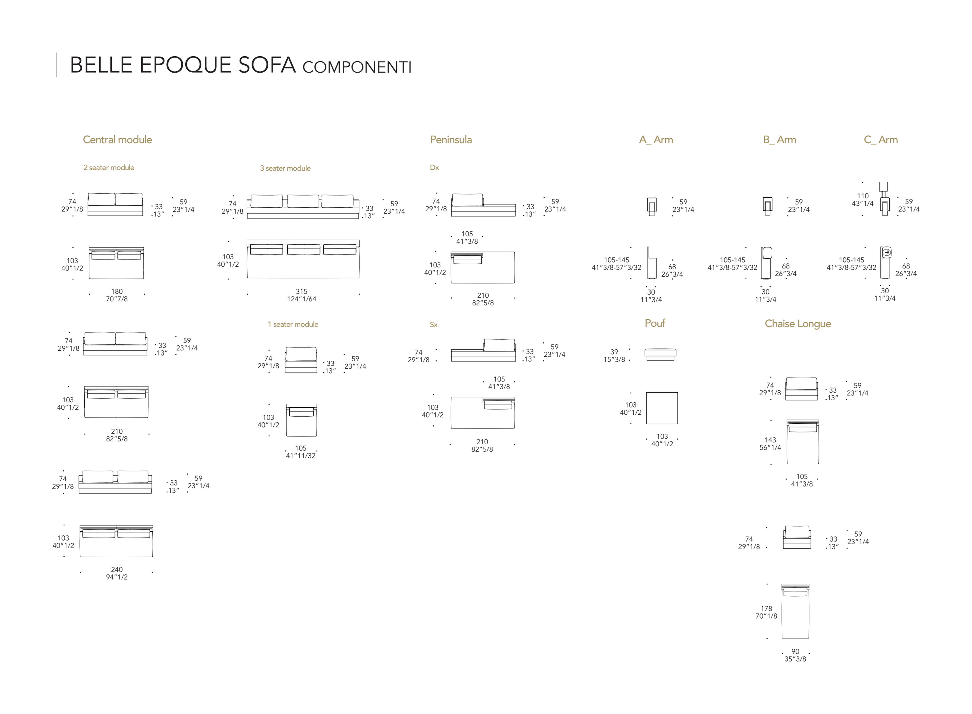 Belle Epoque Sofa by Reflex, size drawing 2