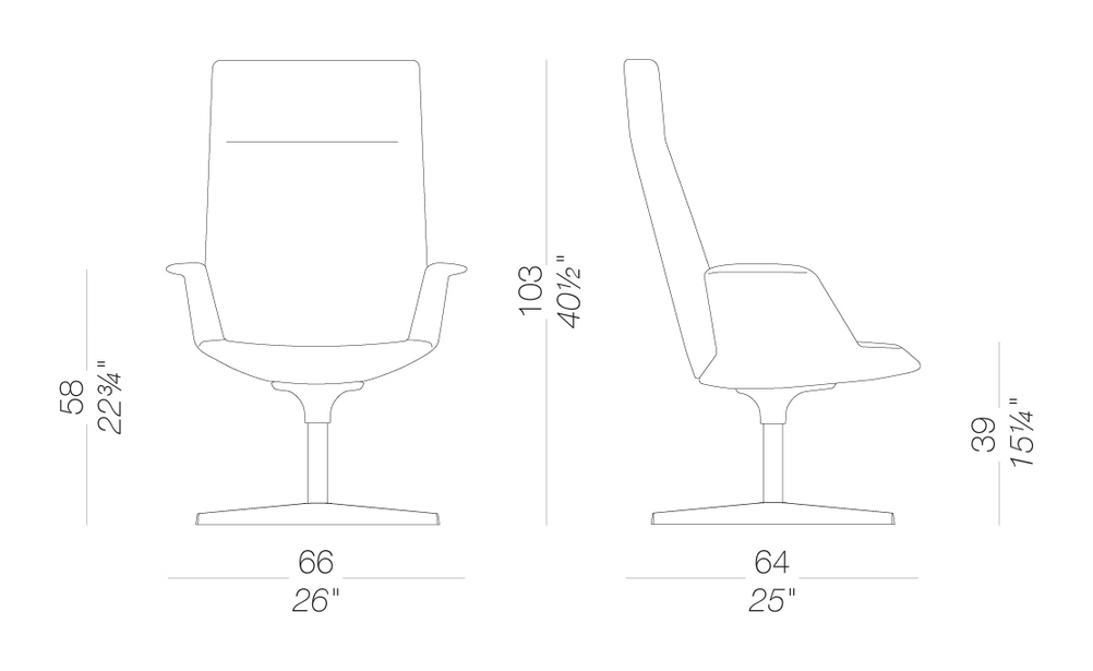 Uno S258 Lounge Chair by LaPalma, size drawing