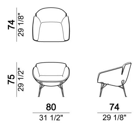 Juno Armchair by Arketipo, size drawing
