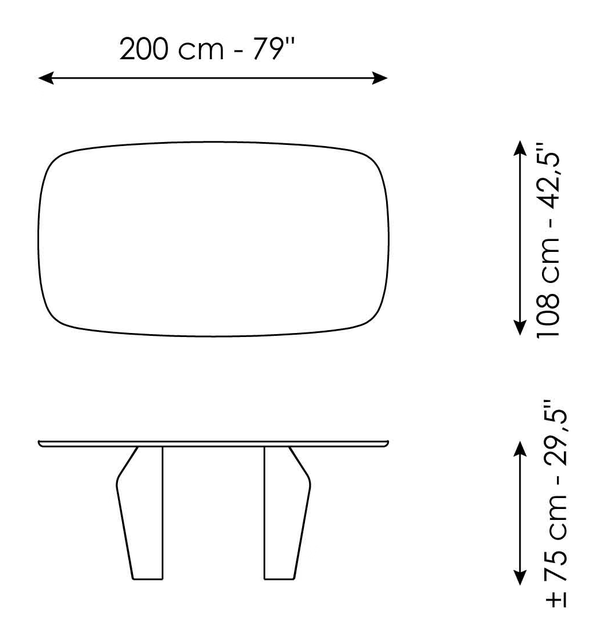 Flame Dining Table by Bonaldo, size drawing 1
