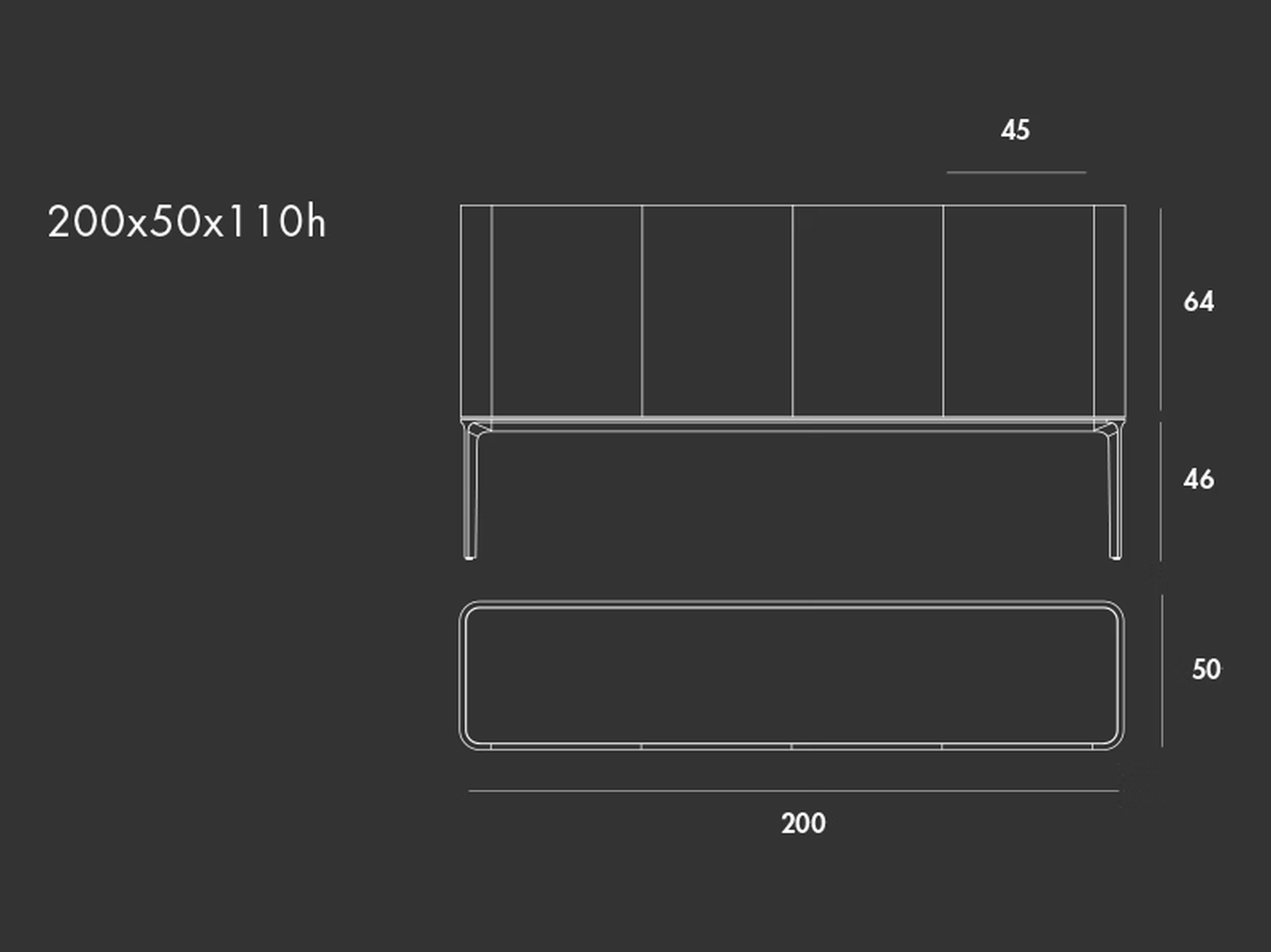 Slim Four-Door Sideboard by Sovet, size drawing: H 110