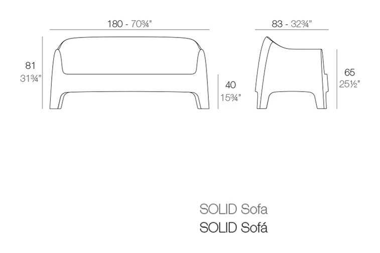 Solid 3-Seater Sofa by Vondom, size drawing