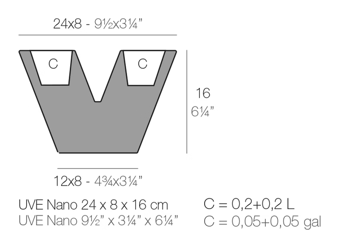 Uve Planter by Vondom, size drawing
