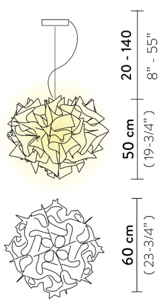 Veli Couture Pendant Lamp by Slamp, size drawing: Veli Suspension Large