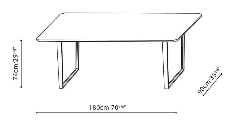 Verge Dining Table by Camerich, size drawing: C05A0807