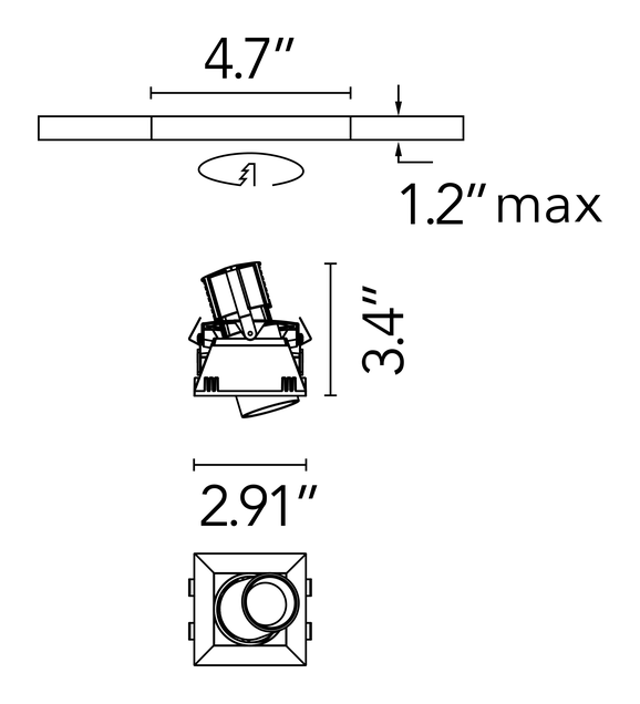 Johnny 80 No Trim Downlight by Flos, size drawing: Johnny 80 No Trim 1L Square