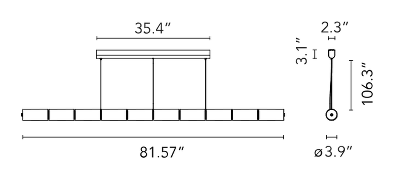 Luce Orizzontale Pendant Lamp by Flos, size drawing: Luce Orizzontale S2