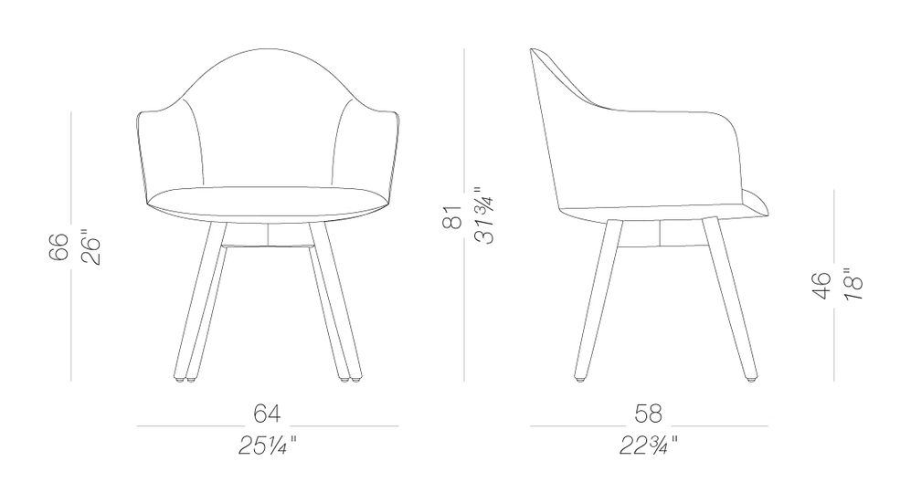 Edit S570 Armchair by LaPalma, size drawing