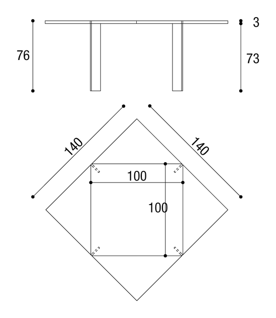 Loto Dining Table by Lago, size drawing 1