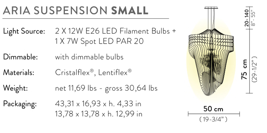Aria Pendant Lamp by Slamp, size drawing: Aria Suspension Small