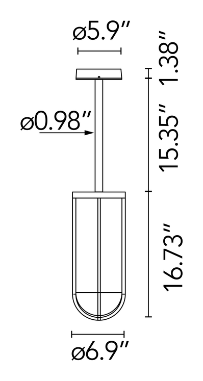 In Vitro Rod 2 Pendant Lamp by Flos, size drawing