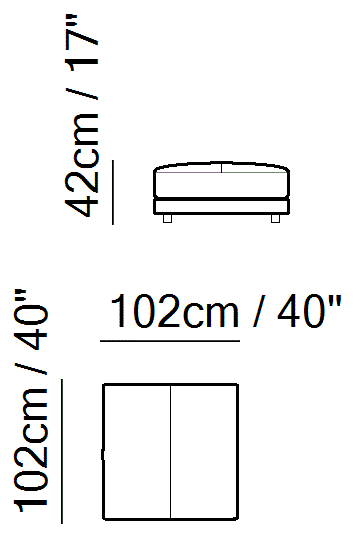 Melpot Sectional by Natuzzi Italia: Pouf, outline drawing with sizes