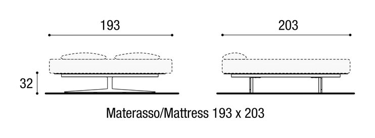 Steel Bed by Lago, size drawing: 1700