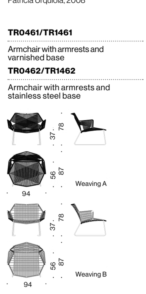 Tropicalia Armchair by Moroso, size drawing: Armchair with armrests