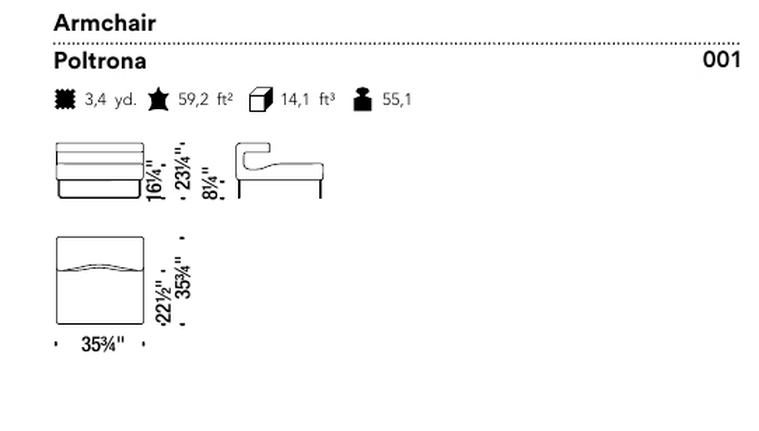 Lowseat Armchair by Moroso, size drawing