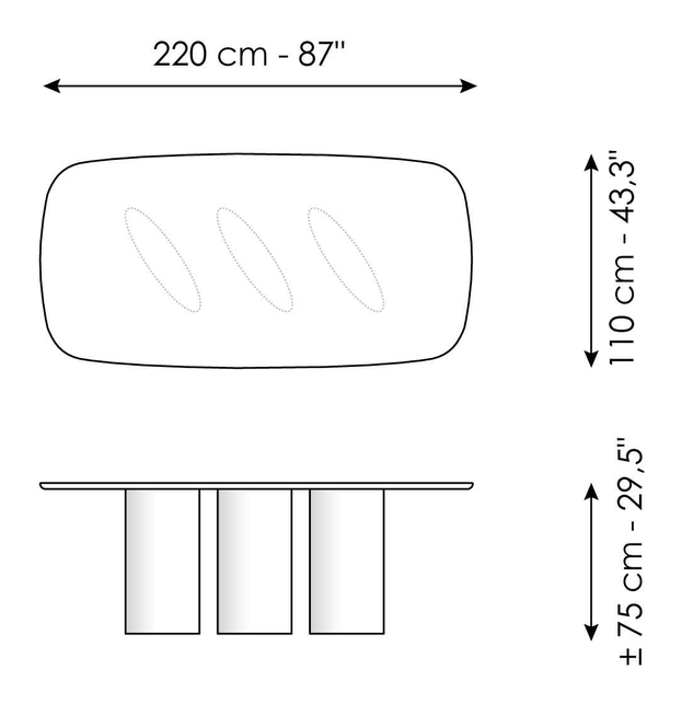 Louver Dining Table by Bonaldo, size drawing 2