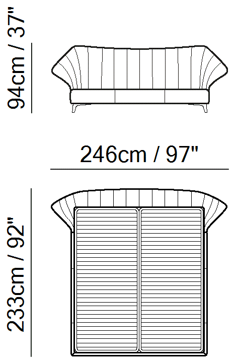 Cala Bed by Natuzzi Italia: Bed with split mesh electric 180X200, outline drawing with sizes