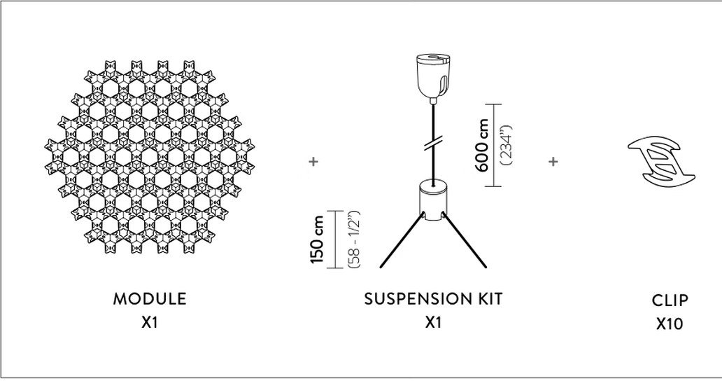 Nuvem Outdoor Lighting System by Slamp, size drawing: Horizontal for Ceiling Installation
