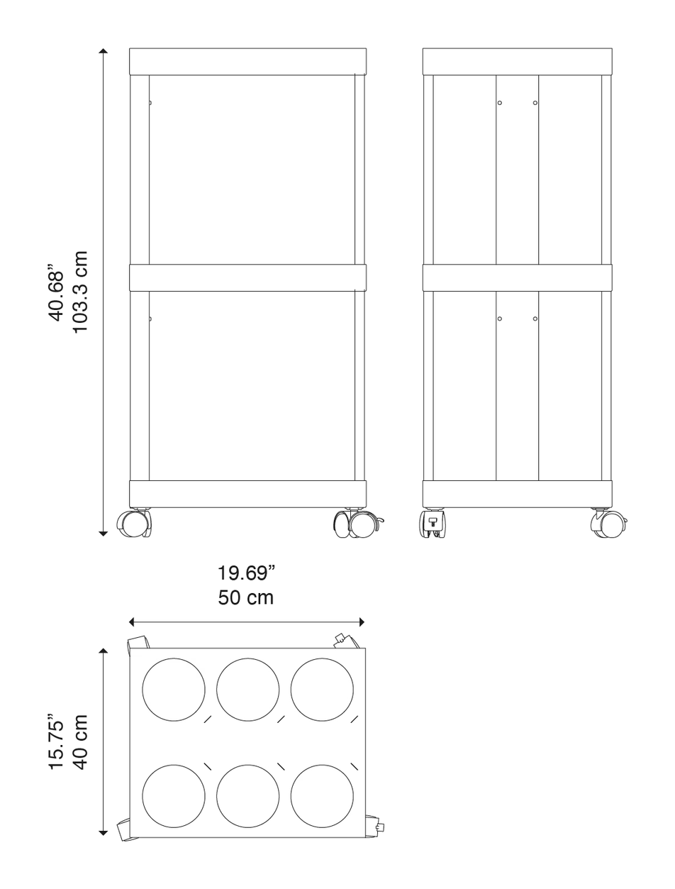 Rod Table Lamp by Lodes, size drawing: Recharge Cart