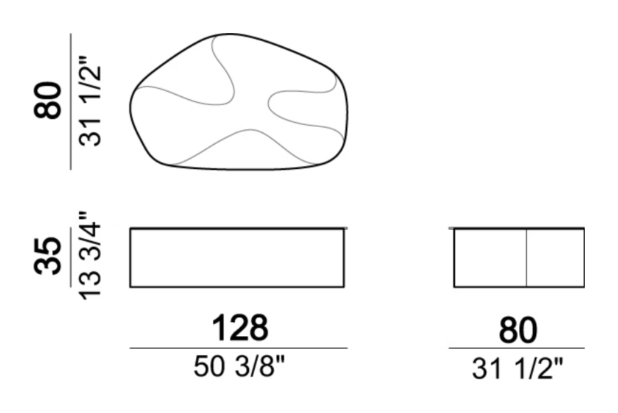 Moustache Coffee Table by Arketipo, size drawing 1