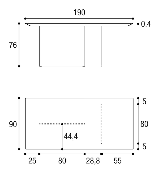 Air Slim Table by Lago, size drawing: 2190W
