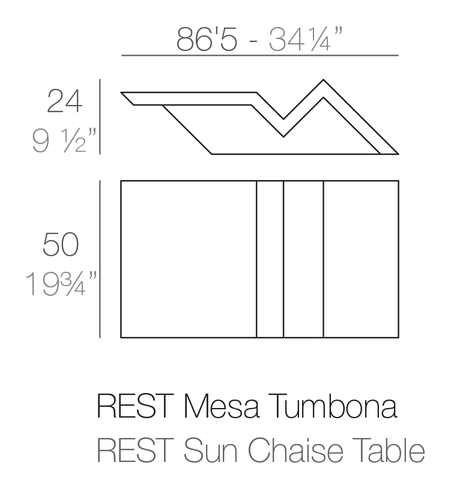 Rest Sun Lounger Table by Vondom, size drawing