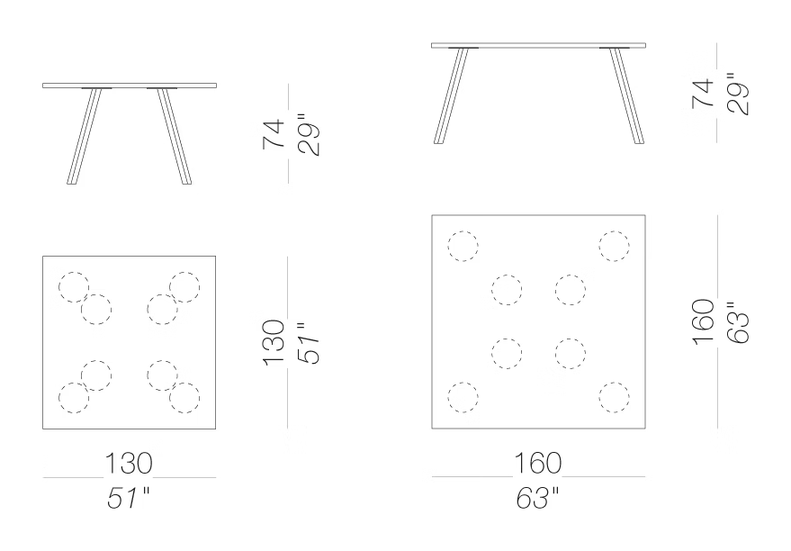 Ori Square Table by LaPalma, size drawing
