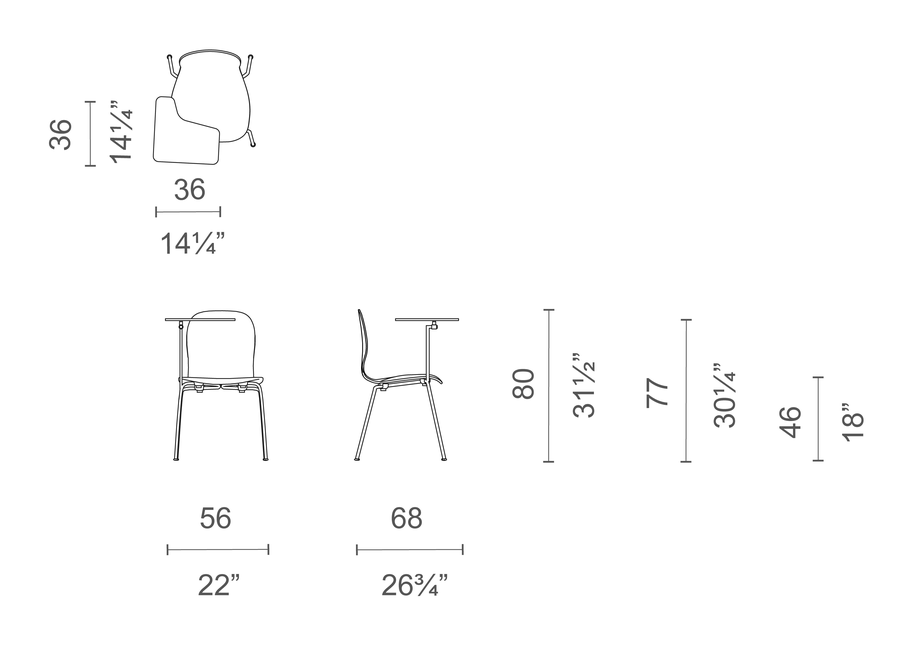Tate Color Chair by Cappellini, size drawing: TC_2