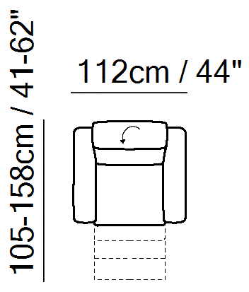 Diesis Sectional by Natuzzi Italia: Chair with electric recliner function, outline drawing with sizes