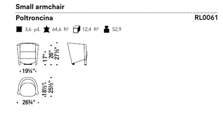 Rich Armchair by Moroso, size drawing: Small armchair
