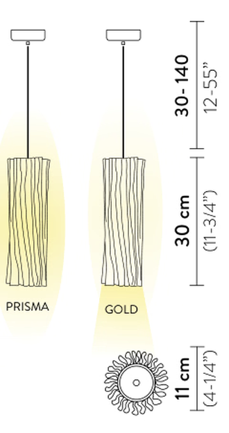 Accordéon Vertical Pendant Lamp by Slamp, size drawing